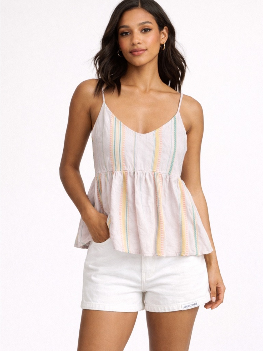 O’Neill Stripe Babydoll Tank Top Small Coastal Beachy Boho Summer
